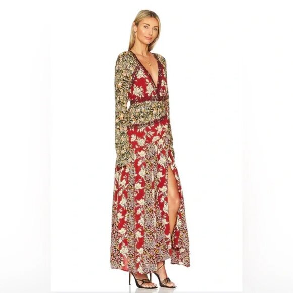 Free People Tilda Wrap Dress Neutral Fall Combo Fall Wedding Guest Maxi Dress - Picture 10 of 10